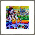 Barcelona Sunrise View Park Guell Abstract City Impressionism Knife Oil Painting Ana Maria Edulescu Framed Print