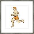 Barefoot Runner Running Side Etching Framed Print