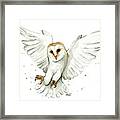 Barn Owl Flying Watercolor Framed Print