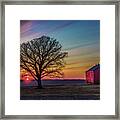 Barnset - Wisconsin Rural Sunset With Oak And Barn Framed Print