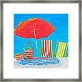 Beach Art - The Red Umbrella Framed Print