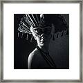 Beautiful Girl With Venetian Carnival Mask In Black And White Framed Print