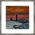 Sunset At Grand Haven Pier Framed Print