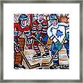 Bell Center Hockey Painting Carey Price Goalie Original 6  Habs Vs Leafs Hockey Art Carole Spandau Framed Print