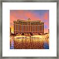 Bellagio Fountains Warm Sunset 2 To 1 Ratio Framed Print