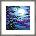 Bent Pine Tree At Moonrise Framed Print