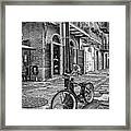 Bike And Lamppost In Pirate's Alley- Bw Framed Print