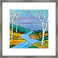 Birch Trees And Stream Framed Print