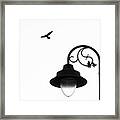 Bird And Street Lamp In Black And White Framed Print