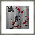 Birds And Blooms In Red Framed Print