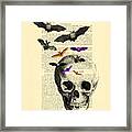 Black Skull And Bats On A Dictionary Page Framed Print