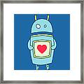 Blue Cute Clumsy Robot With Heart Framed Print