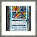 Blue Door With Quilted Window Framed Print