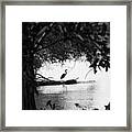Blue Heron In Black And White. Framed Print