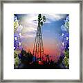 Bluebonnets And Windmill Framed Print