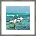 Boat And Pelican On Ambergris Caye Belize Framed Print