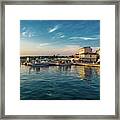 Boats In Harbor In Croatia At Sunset Framed Print