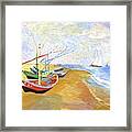 Boats On The Beach At Saintes-maries After Van Gogh Framed Print