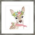 Boho Woodland Deer With Ribbon Framed Print