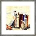 Books On The Desk - A Still Life Watercolor Framed Print