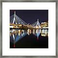 Boston Zakim Memorial Bridge Nightscape Ii Framed Print