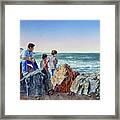 Boys And The Ocean Framed Print