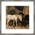 British Barn Interior With Two Horses Framed Print