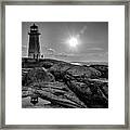 Bw Of Iconic Lighthouse At Peggys Cove Framed Print