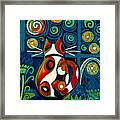 Calico Cat At Window On A Starry Night Framed Print