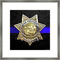 California Highway Patrol - Chp Officer Badge - The Thin Blue Line Edition Over Black Velvet Framed Print