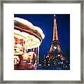 Carousel And Eiffel Tower Framed Print