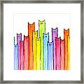 Cat Rainbow Watercolor Pattern Framed Print