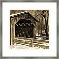 Cedarburg Covered Bridge In Winter Sepia Framed Print