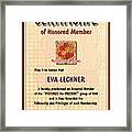 Certificate Of Honored Member Framed Print