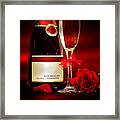 Champagne With Red Roses And Petals Framed Print