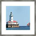 Chicago Harbor Lighthouse And A Tall Ship Framed Print