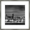 Chicago Skyline At Night Black And White Framed Print