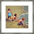 Childrens Shell Hunting At The Beach Framed Print