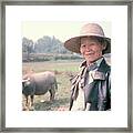 Chinese Farm Woman Oxen Framed Print