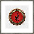 Chinese Zodiac - Year Of The Rooster On White Leather Framed Print