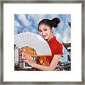 Chiness Lady In Cheongsam Dress With Shanghai Vintage Building A Framed Print