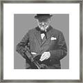 Churchill Posing With A Tommy Gun Framed Print