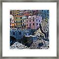Cinque Terre Harbor And Town Framed Print