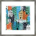 City Stories- Blue And Orange Framed Print