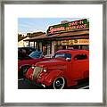Classic Red Car In Front Of The Sycamore Framed Print