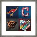 Cleveland Sports Fan Recycled Vintage Ohio License Plate Art Cavaliers Indians Browns And State Map Framed Print