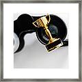 Closeup Of Small Trophy And Binoculars On White Background Framed Print