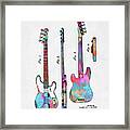 Colorful 1953 Fender Bass Guitar Patent Artwork Framed Print