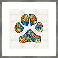 Colorful Dog Paw Print By Sharon Cummings Framed Print