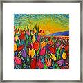 Colorful Tulips Field Sunrise - Abstract Impressionist Palette Knife Painting By Ana Maria Edulescu Framed Print